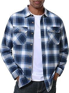 [KEFITEVD] シャツ メンズ 長袖 フランネル ポケット付き チェックシャツ 大きいサイズ 襟付き 作業服 アメカジ 紳士服 カジュアル 厚手 綿 耐久性 防風 トップス 春秋冬