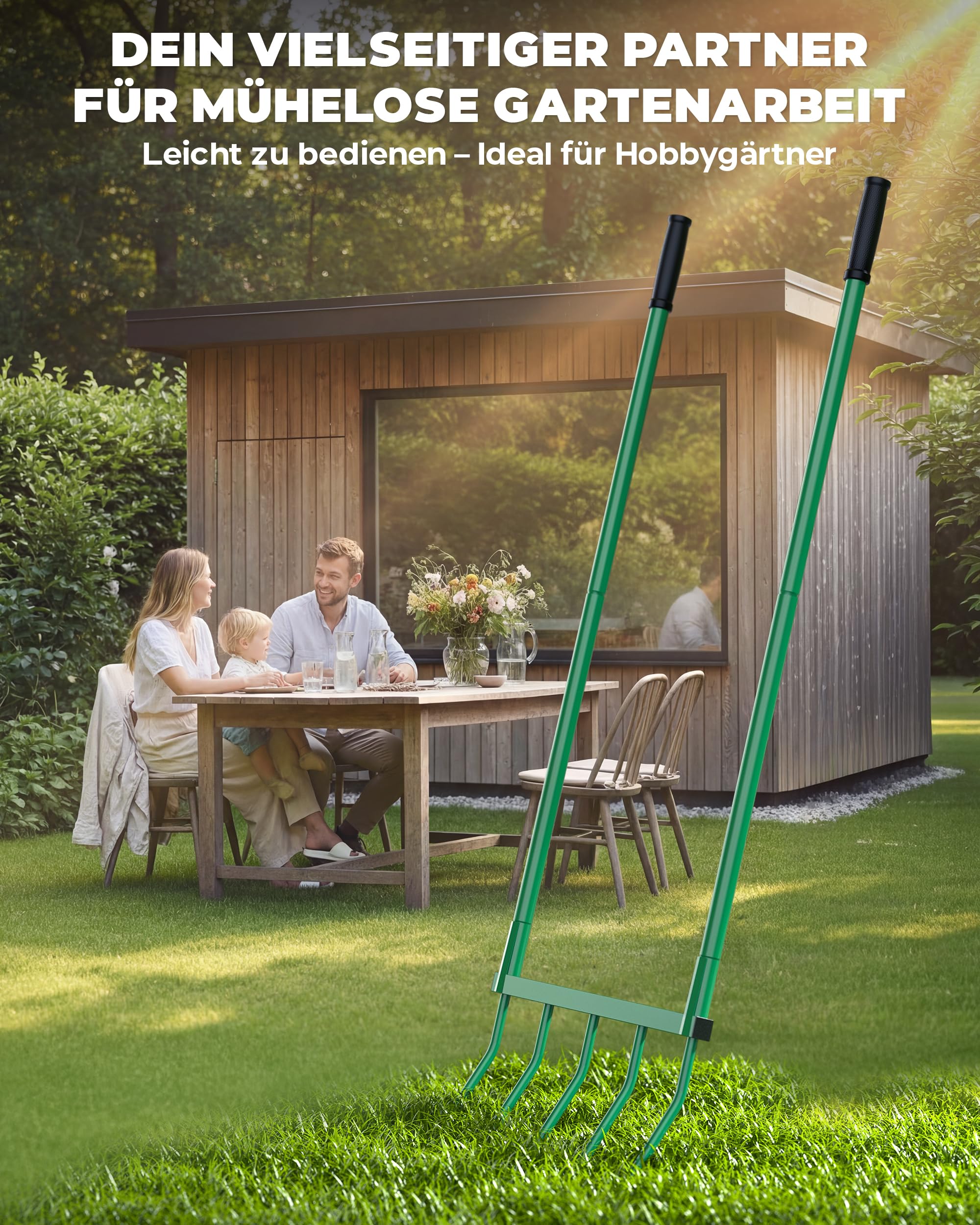 Signstek Grabegabel mit 5 Zinken – 130 cm Gesamtlänge, 51 cm Arbeitsbreite, 30 cm Zinkenlänge – zerlegbare Broadfork zum Tiefenlockern und Belüften des Gartenbodens, ergonomisch & rückenschonend