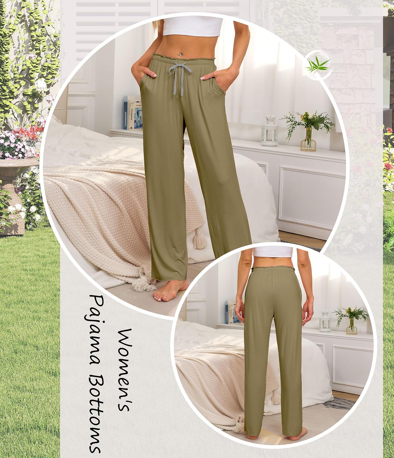 ANLIQI Women Pajama Pants Bamboo Rayon Comfy Lounge Pants Drawstring Pj Bottoms Loose Wide Leg Yoga Sweatpants with Pockets - Image 2