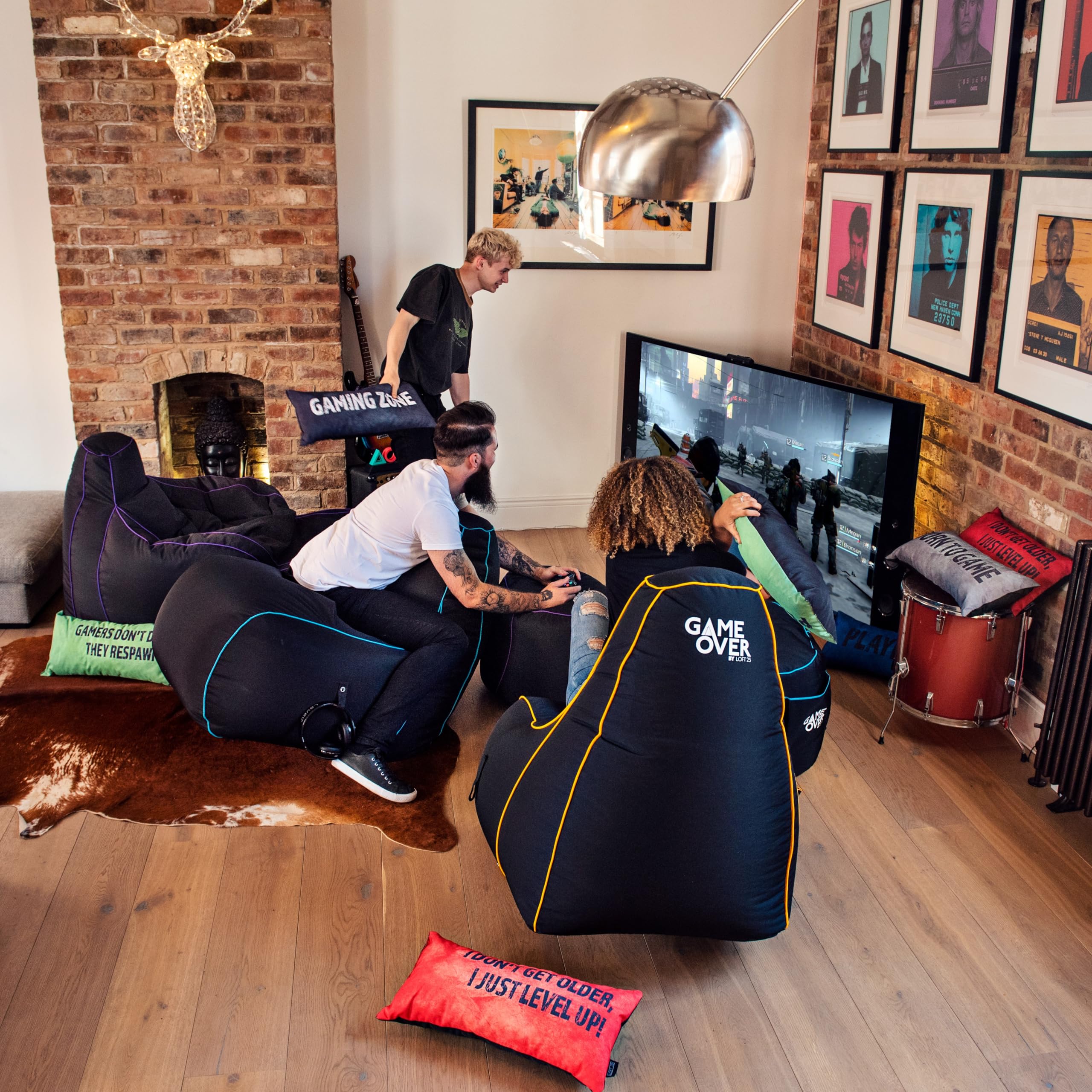 Game Over Video Spiele sitzsack - sitzsack Erwachsene, Indoor Outdoor Bean Bag, sitzsack Sessel für Gaming Room, Headset Halter & Seitentaschen für Controller,Gaming Sessel (Magischer Smaragd)