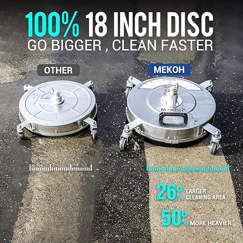 Miniatura 2 de MEKOH Limpiador de superficie de hidrolavadora de 18 pulgadas, 4500 PSI, 4 ruedas de acero inoxidable, accesorio para limpieza de concreto de