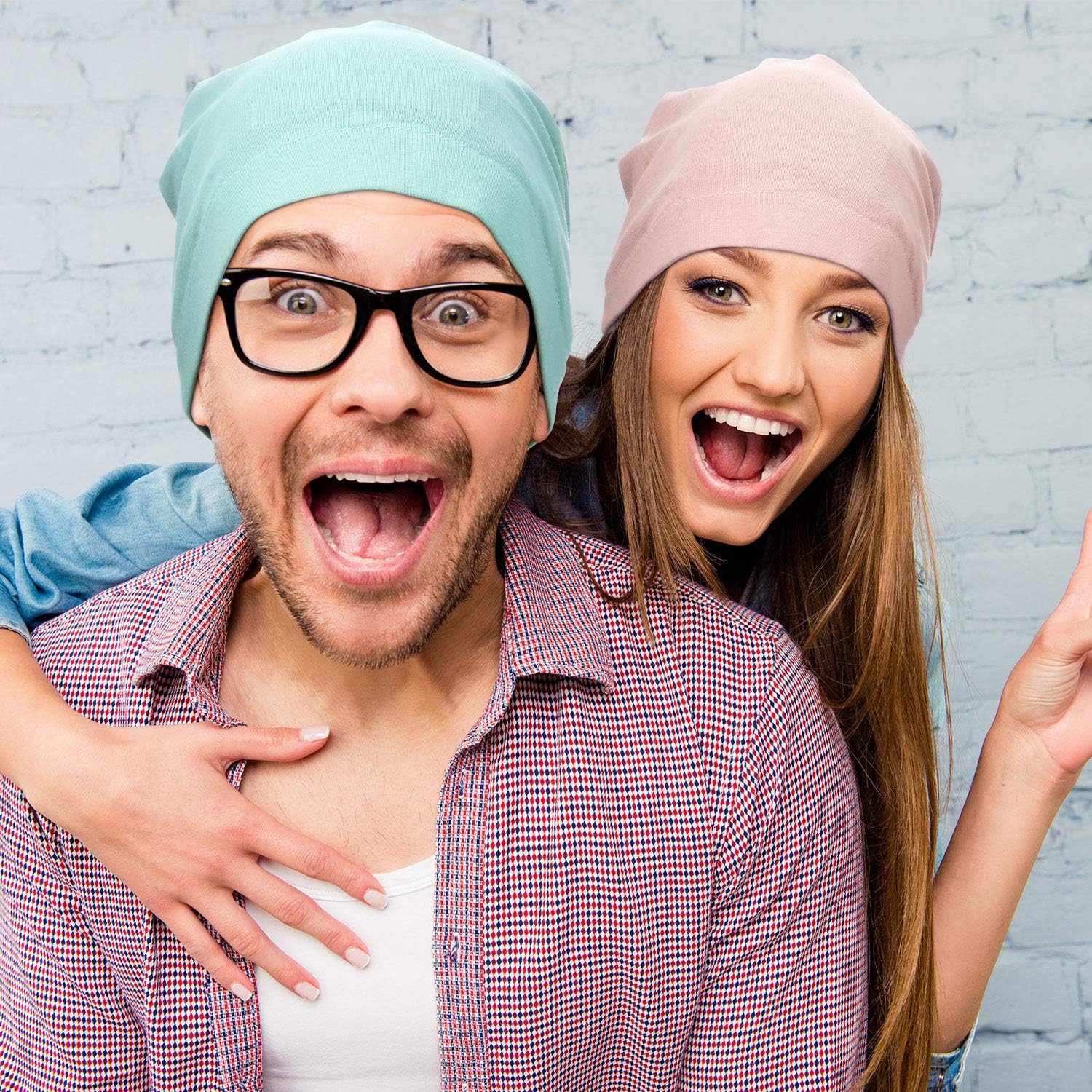 4 Pieces Satin Lined Sleep Cap Slouchy Beanie Hat Night Hair Cap for Women (Green, Rust Red, Yellow, Pink) - Image 5