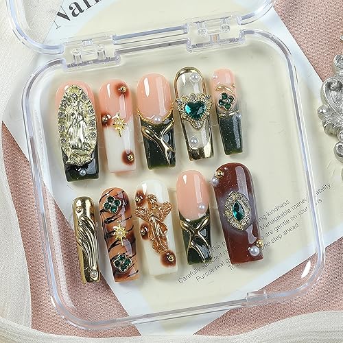 Luxury Baroque Press-On Nails 10pcs, Handmade Long Square Acrylic Nails