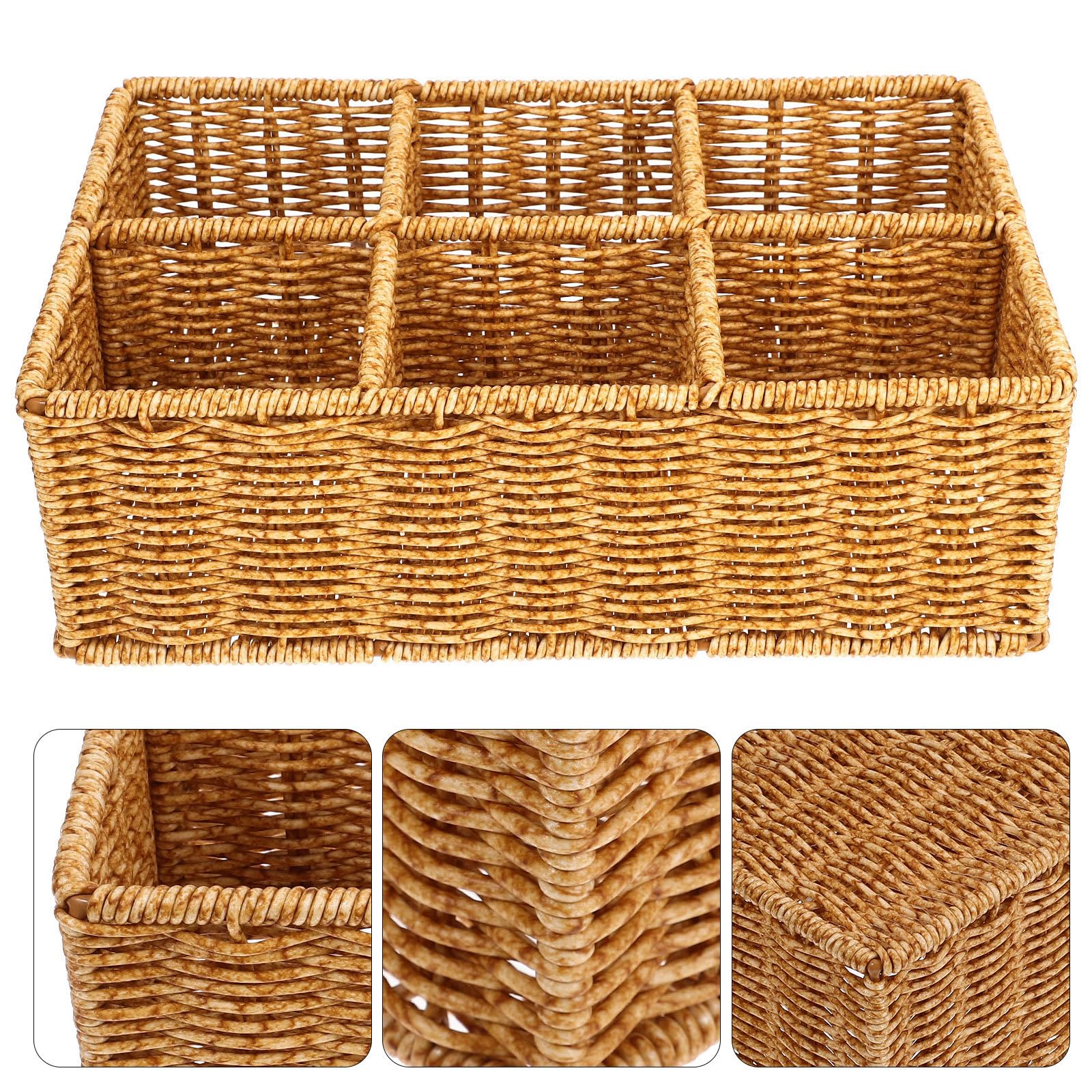 Organizador Cesta de Cubiertos Caqui de Ratán Plástico Color Multiusos Fácil de Limpiar para Cajones y Almacenamiento en Cocina