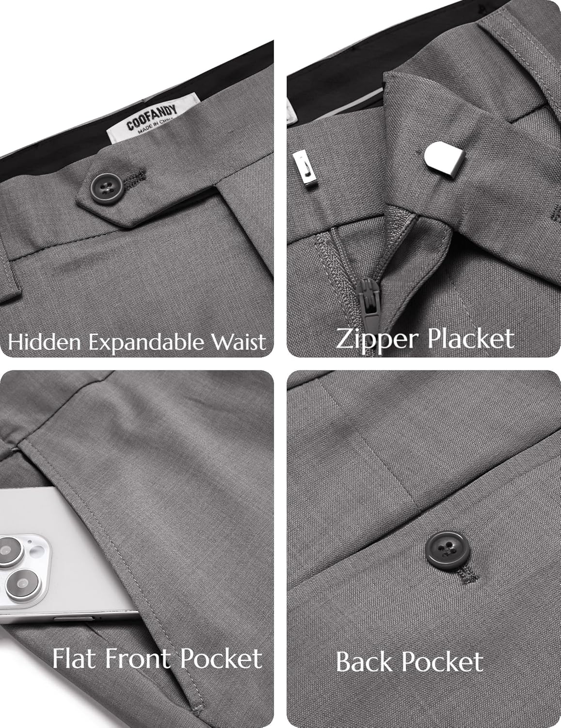 COOFANDY Mens Classic Casual Dress Pants Expandable Waist Suit Pant Slim Fit Flat Front Slacks - Image 6