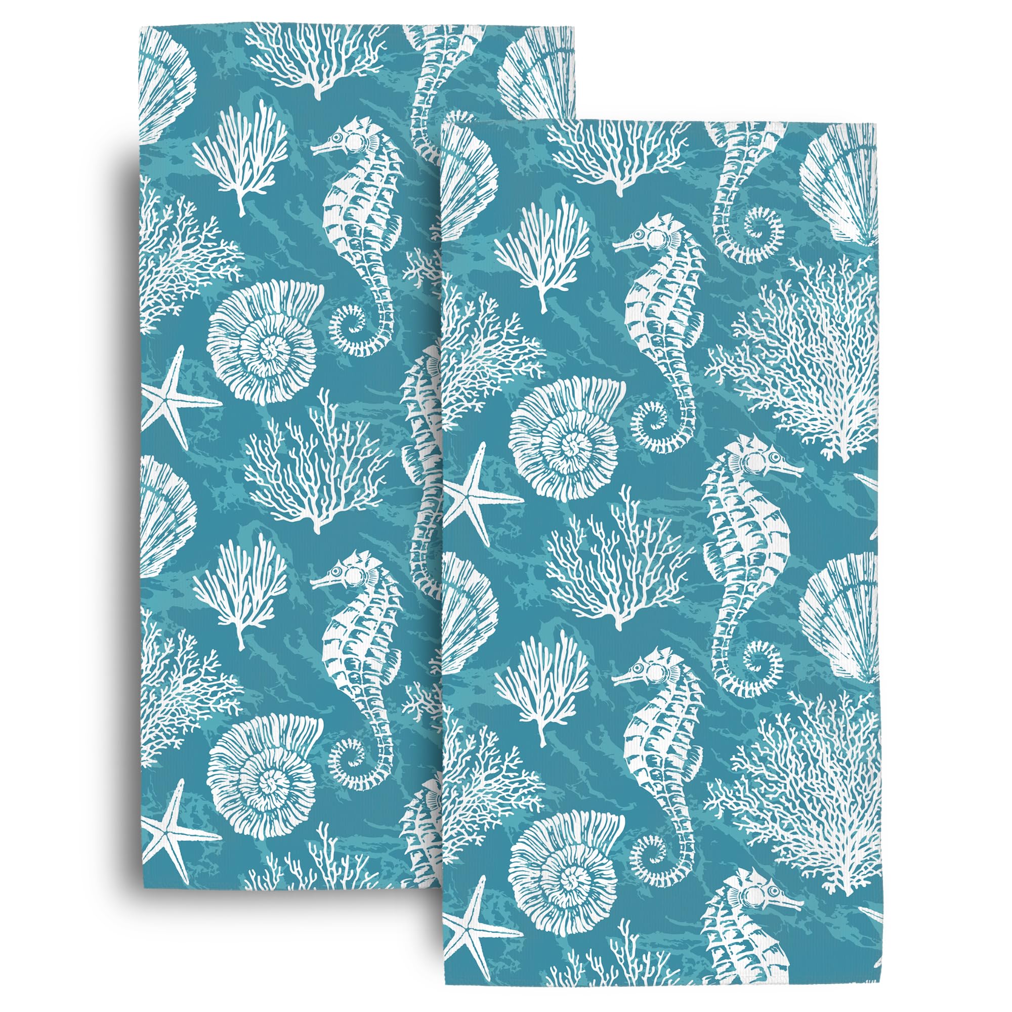 Bath Hand Towels Seahorse Corals Teal Green Bathroom Towels