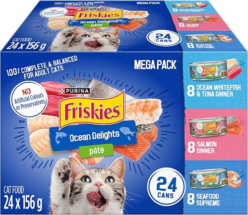 Friskies Ocean Delights Wet Cat Food, Pate Variety Pack 3 Flavours - 156 g Can (24 Pack)