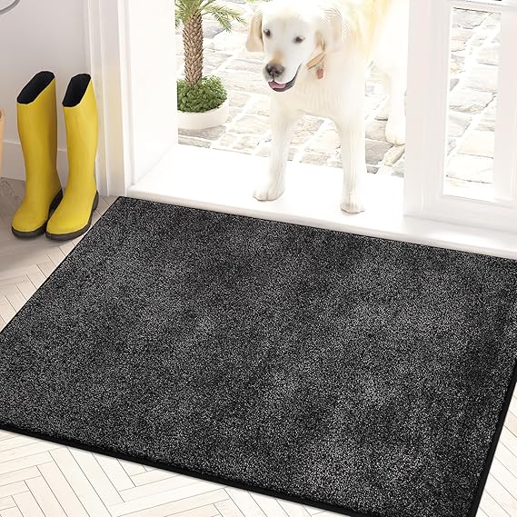 PURRUGS Dirt Trapping Door Mat 24" x 35.5", Non-Slip Machine Washable Entry Rug, Shoe Scraper, Dog Doormat, Super Absorbent Welcome Mat for Front & Back Door, Muddy Shoes & Paws, Charcoal