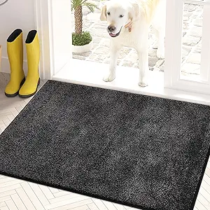 PURRUGS Dirt Trapping Door Mat 24" x 35.5", Non-Slip Machine Washable Entry Rug, Shoe Scraper, Dog Doormat, Super Absorbent Welcome Mat for Front & Back Door, Muddy Shoes & Paws, Charcoal