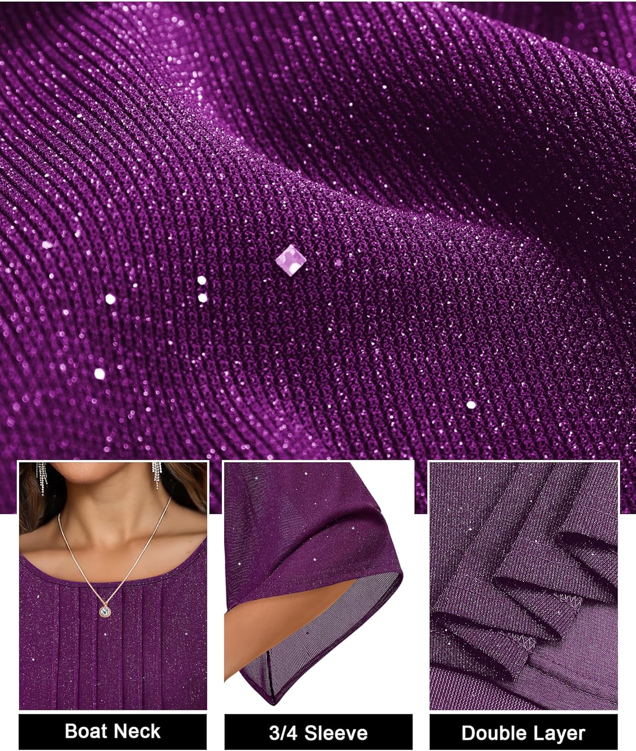 Youtalia Dressy Tops for Women Formal Elegant Blouses 3/4 Sleeve Sparkly Cocktail Party Evening Shirts - Image 6