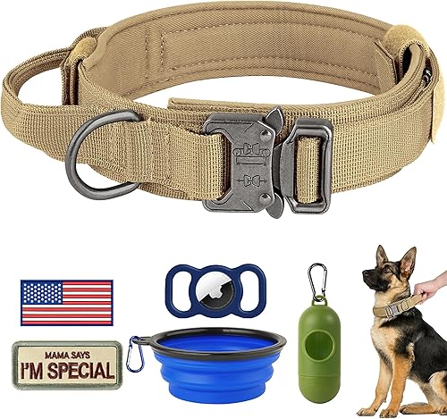 HYDEME Collar táctico para perro, collar ajustable de nailon con asa de control y hebilla de metal pesado para perros medianos y grandes, con