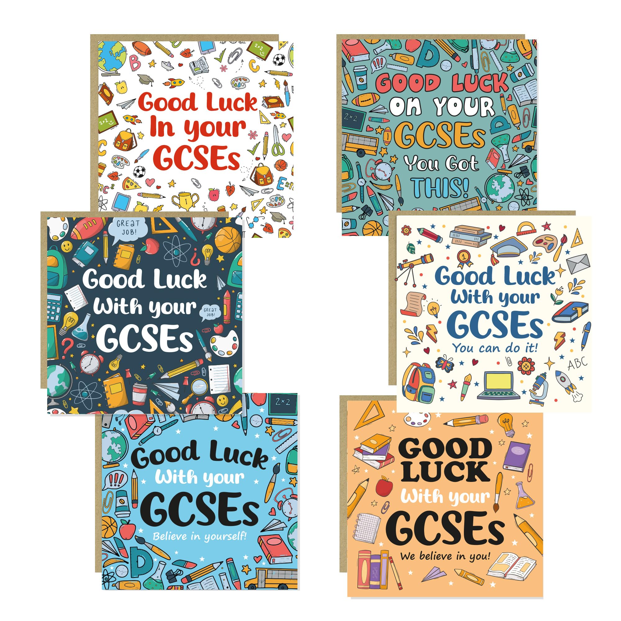 Red Ocean GCSE Good Luck Cards Set of 6 with Envelopes - Exam Good Luck Cards for Students - Motivational GCSE Encouragement Cards - Revision Support Greeting Cards - Back to School & Exam Season Gift