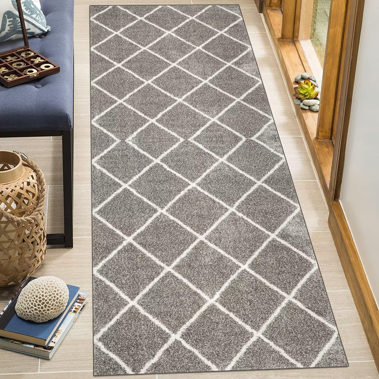 ANRO Tapis long pour couloir - Antidérapant - Lavable - 110 x 350 cm - Pour couloir de cuisine, couloir, noir, gris foncé, design, chambre à coucher, salon - En polyester - Durable, personnalisable