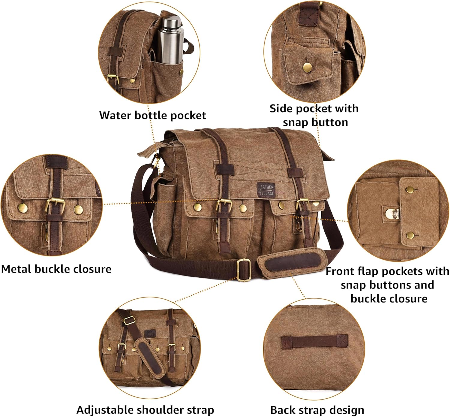 LEATHER VILLAGE Canvas Messenger Shoulder Bag for Men & Women – Stylish Crossbody Satchel for Office, Travel & Daily Use - Image 6