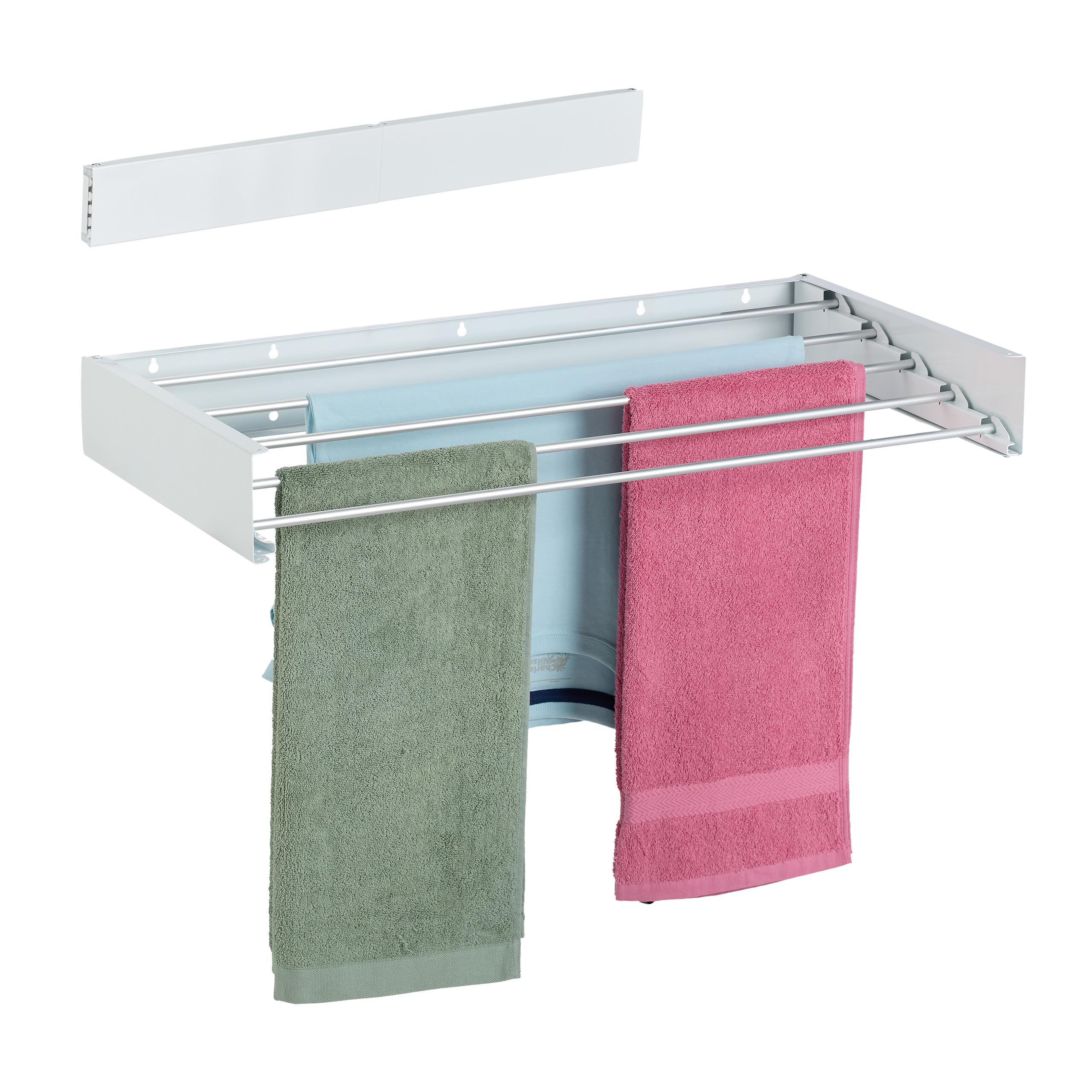 Relaxdays White Wall-Mounted Clothes Airer, Hwd: 15X80x40 Cm, Folding, Laundry Rack, Indoor & Outdoor, Space-Saving,