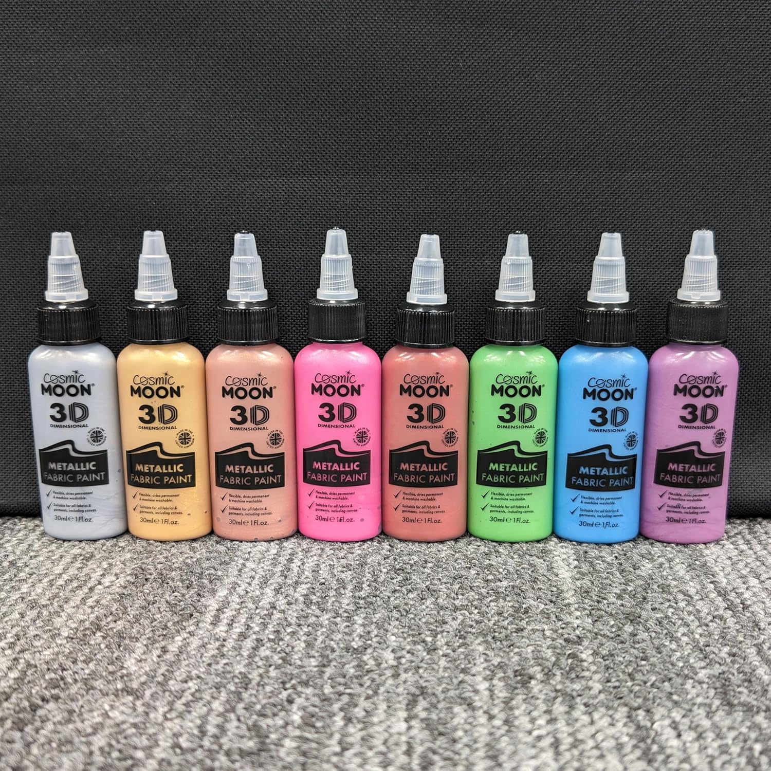 Cosmic Moon - Metallic 3D Fabric Paint - 1.01fl oz - Set of 8 - Textile paint for clothes, t-shirts, bags, shoes & canvas