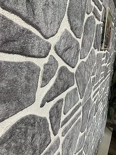 Miniatura 6 de Dundee Deco Paneles de pared 3D revestimiento de pared con aspecto de piedra gris azulado y blanco, revestimiento de espuma de poliestireno para