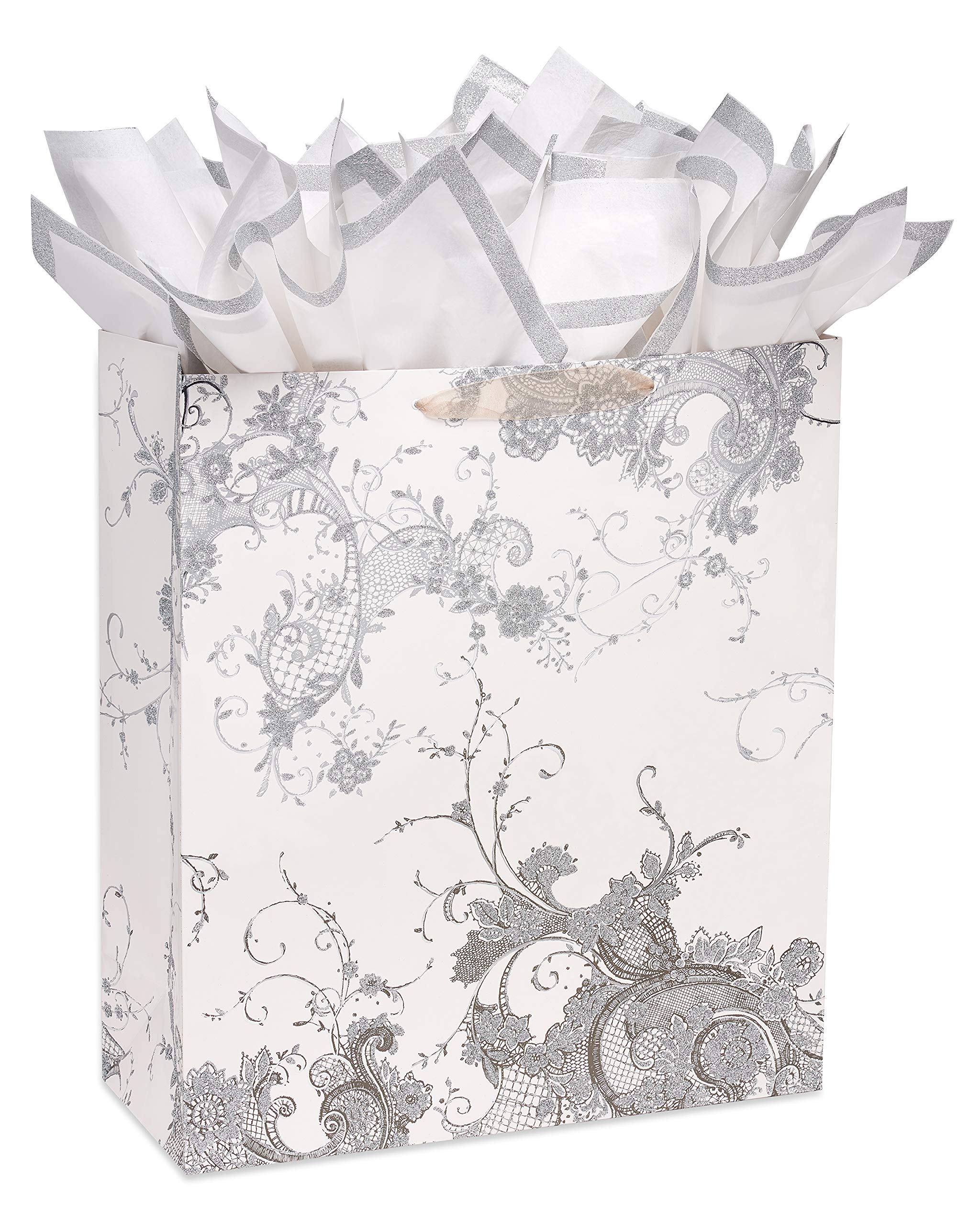 Papyrus Jumbo Wedding Gift Bags with Tissue Paper Bundle, Vintage Lace (1 Bag, 4-Sheets)