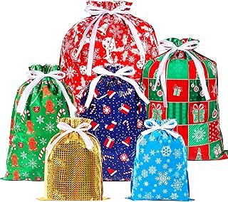 36pcs Christmas drawstring bags for gift xmas foil pull string tie wrapping bags goodie bags holiday bags large small different sizes multipack