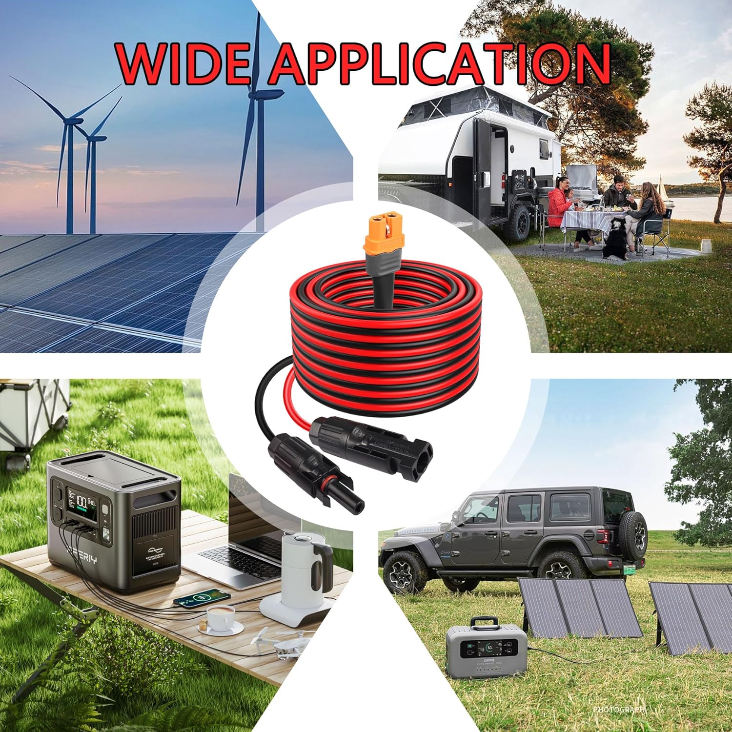 CERRXIAN 25ft/7.5m 12AWG Solar Panel Connector to XT60i Female Solar Panel Power Cable for Portable Power Station, RV, Lipo Battery