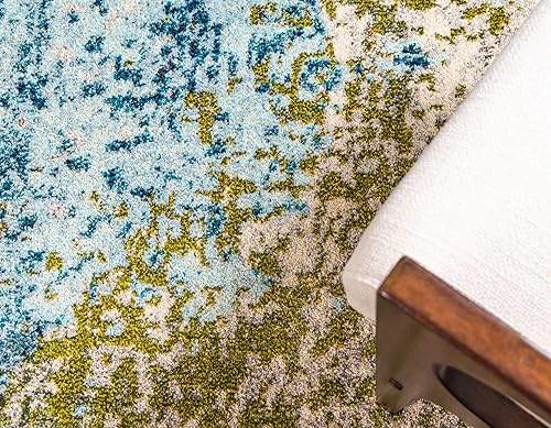 Miniatura 5 de Unique Loom Estrella Collection - Alfombra abstracta, moderna, colores claros, envejecida, 8 pies x 8 pies, azulbeige