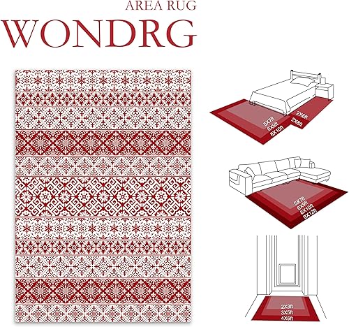 Miniatura 3 de Alfombra de área de Navidad 5 x 7 pies, copos de nieve rojos, alfombra decorativa festiva para sala de estar, dormitorio, alfombra antideslizante