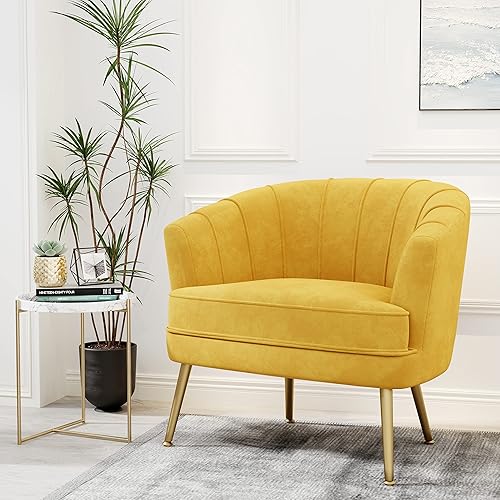 Miniatura 8 de Andeworld Silla de Acento de Terciopelo, Silla Lateral de Sofá Individual Moderna Tapizada, Cómoda Silla de Brazo de Club Tipo Barril para Sala de