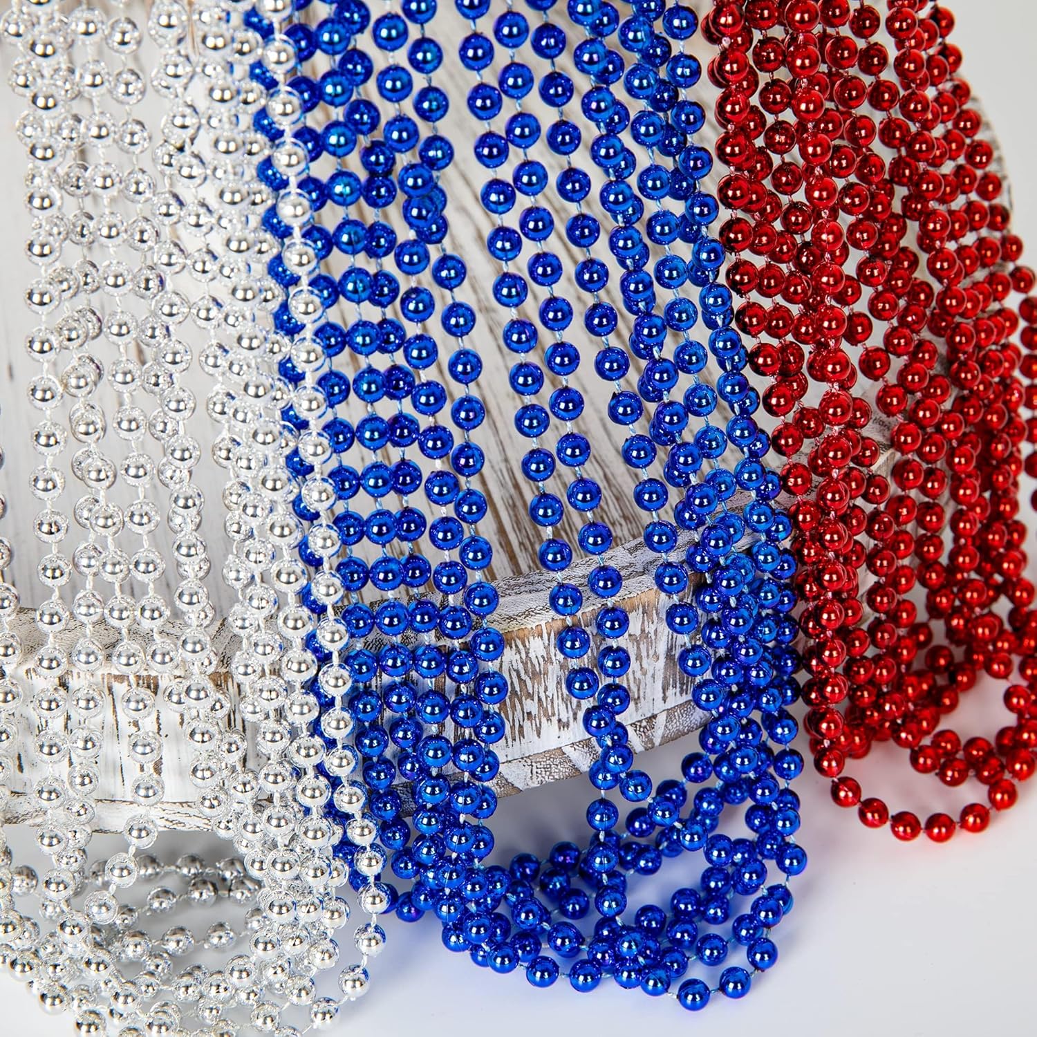 240PCS 4th of July Beads Party Favors, Independence Day Beads Toy Necklace Accessories, Fourth of July Red Blue Silver Bulk, Beads Bulk for Patriotic Parade Party Toy Celebration Supplies