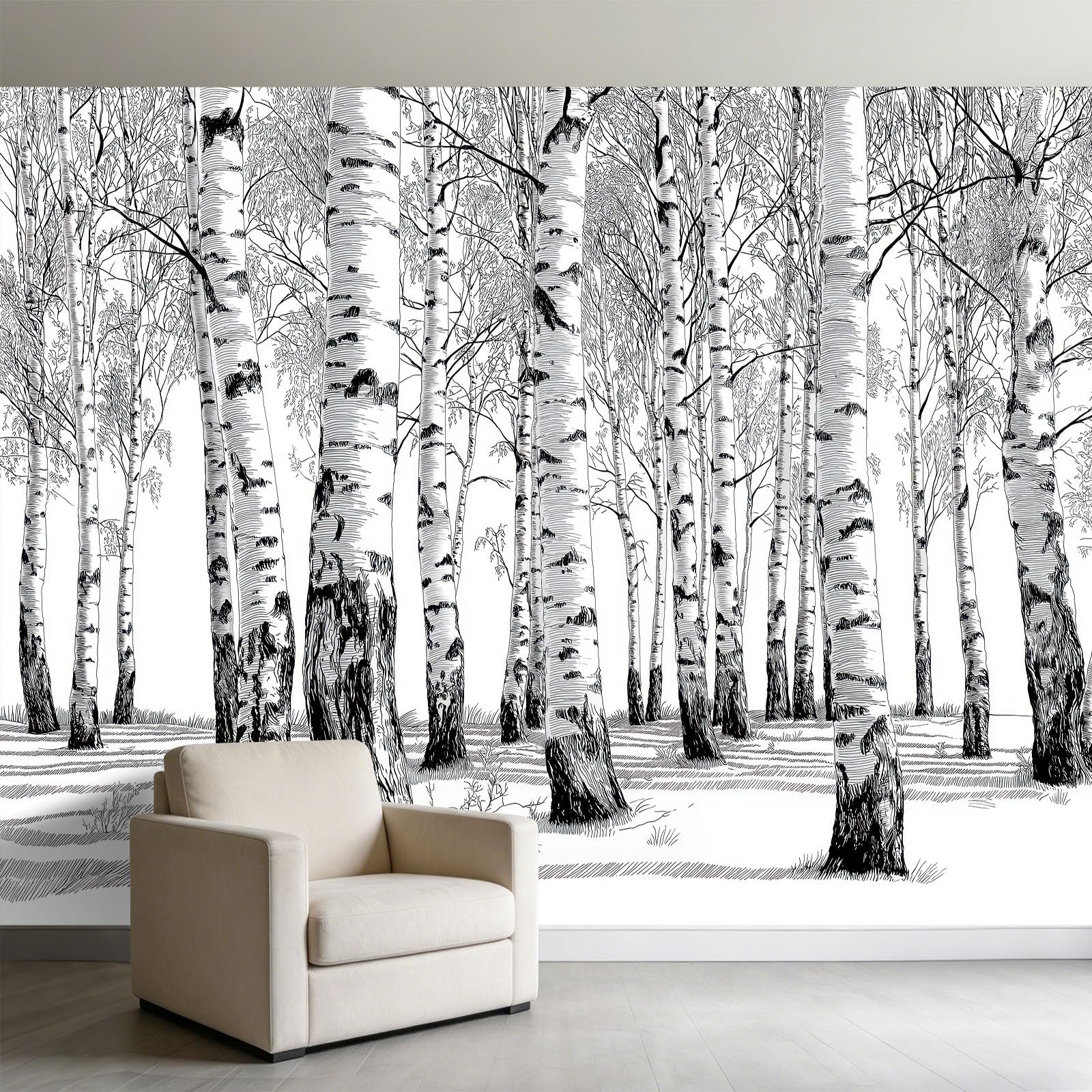 Panoramiczna tapeta do szkicowania, lasu, brzozy, 350 x 256 cm, fototapeta, tapeta do sypialni, salonu, tło telewizyjne, plakat, fototapeta