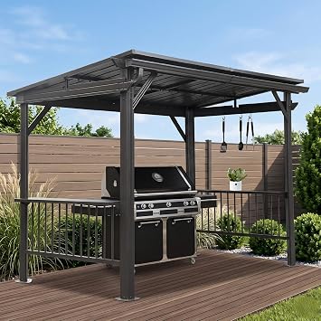 Domi 6.5x12FT Hardtop Grill Gazebo, Outdoor BBQ Gazebo with 2 Side Shelves