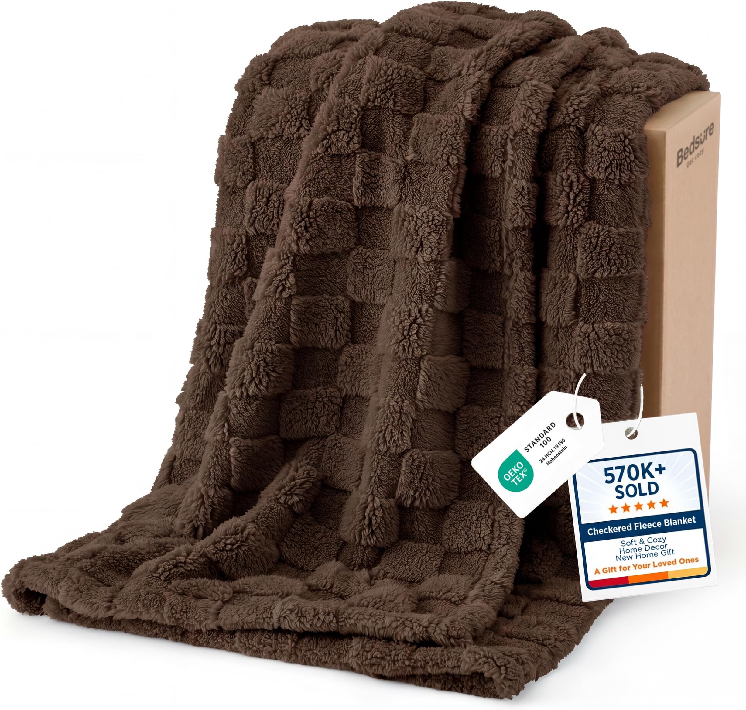 Bedsure GentleSoft Fall Throw Blanket for Couch Brown - Checkered Fleece Blankets Gifts for Kids Girls, Cute Soft Cozy Throw for Bedroom Home Decor Gifts, 50x60 Inches