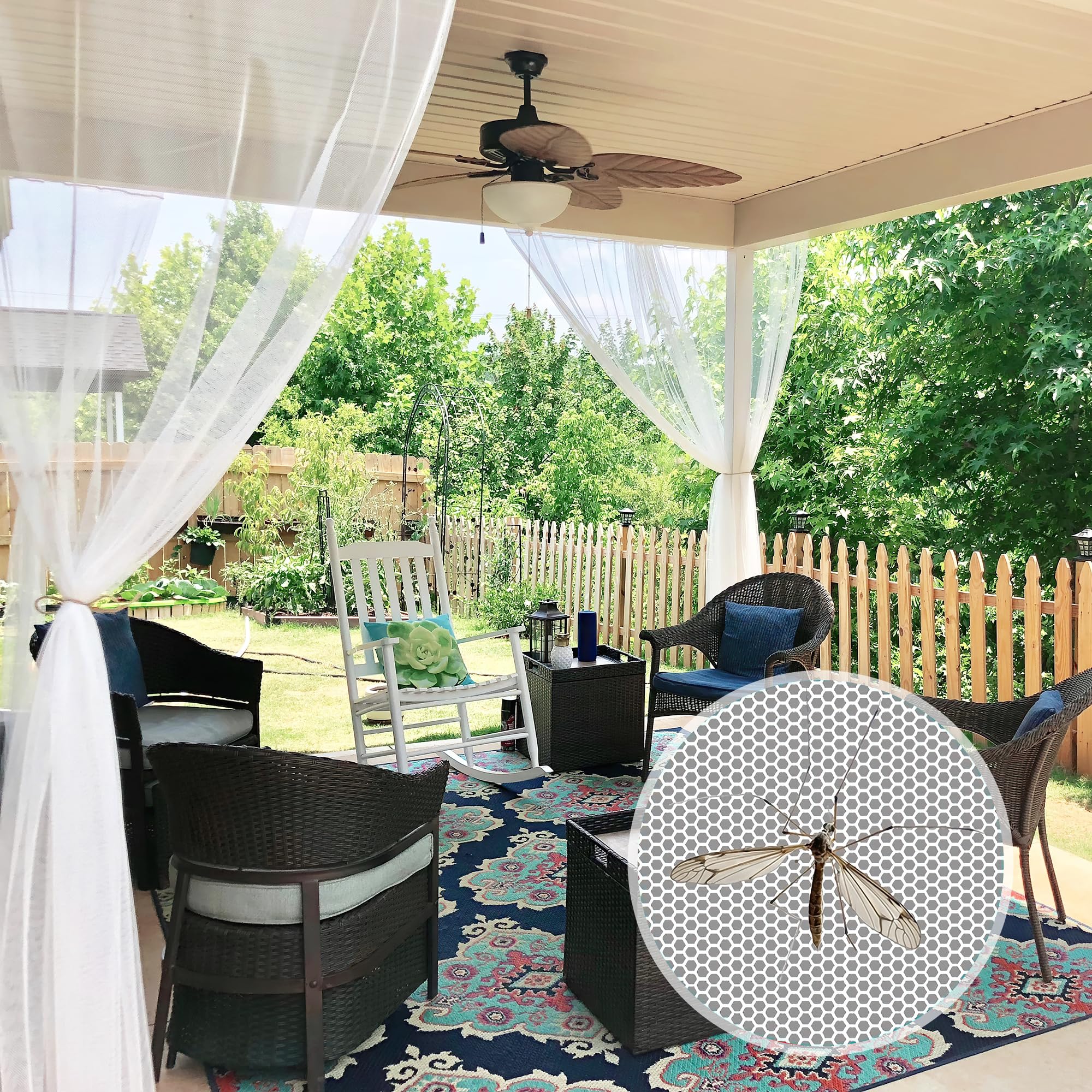 PONY DANCE Moskitonetz Outdoor Vorhang Weiß 2er Set Outdoorvorhänge H 249 x B 150 cm Pavillon Vorhang mit Stangedurchzug DIY Verstellbare Outdoor Gardinen für Terrasse