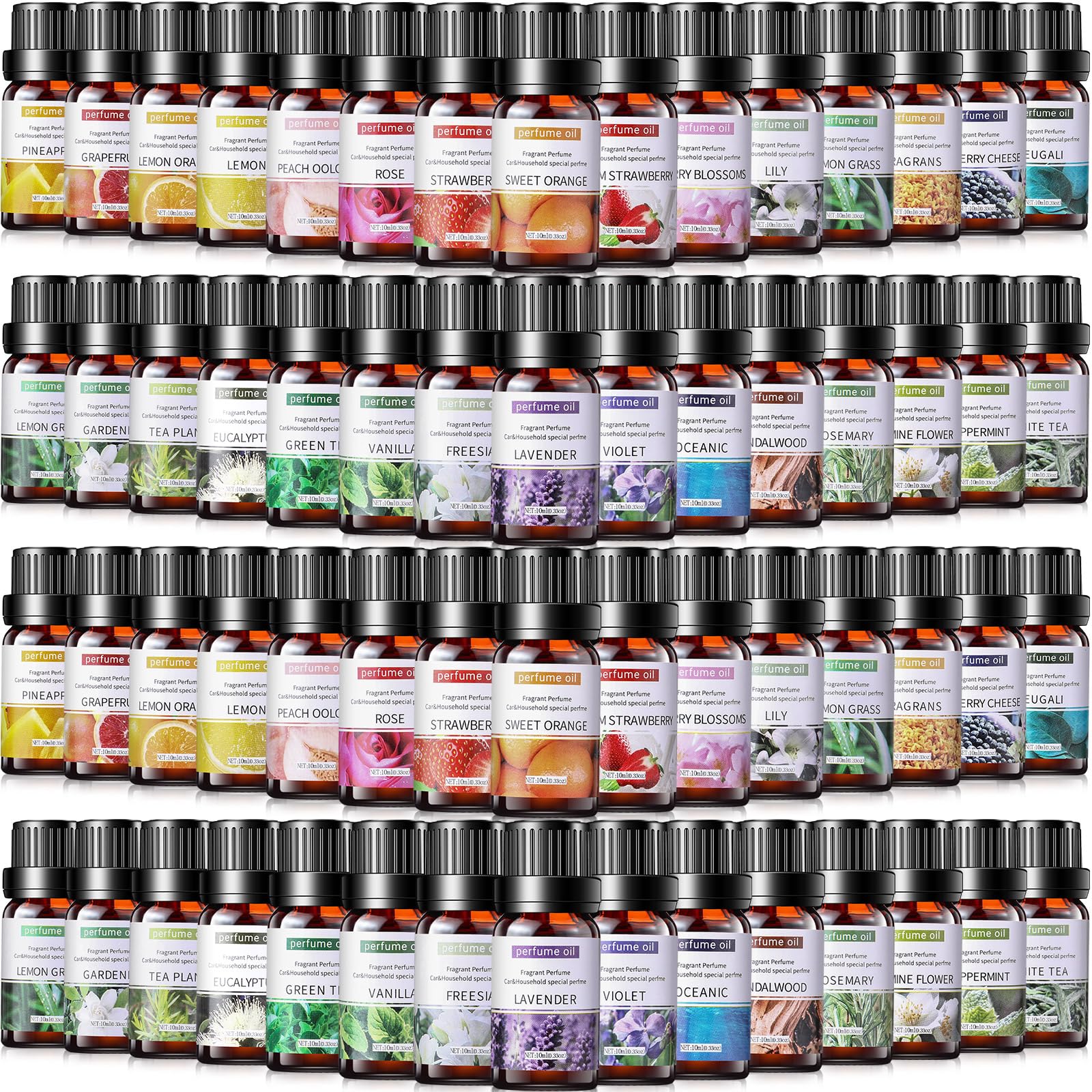 Nuanchu 60 Essential Oils Set Aromatherapy Natural Essential Oil Kit for Diffuser Candle Soap Making Massage Skin Care Sandalwood Eucalyptus Lavender Tea Tree Peppermint Aromatherapy Oil