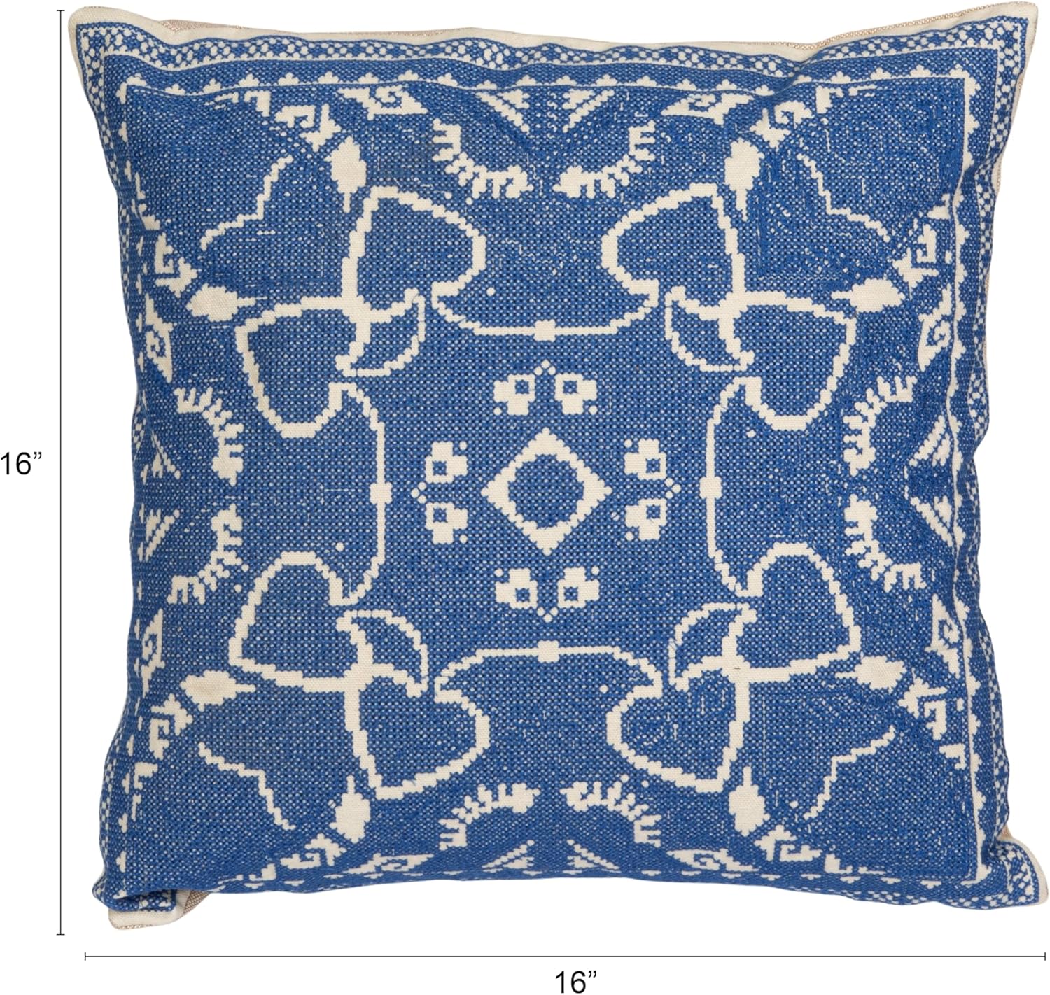 Creative Co-Op, Blue Cotton Pillow with Embroidered Design and Chambray Back, Natural