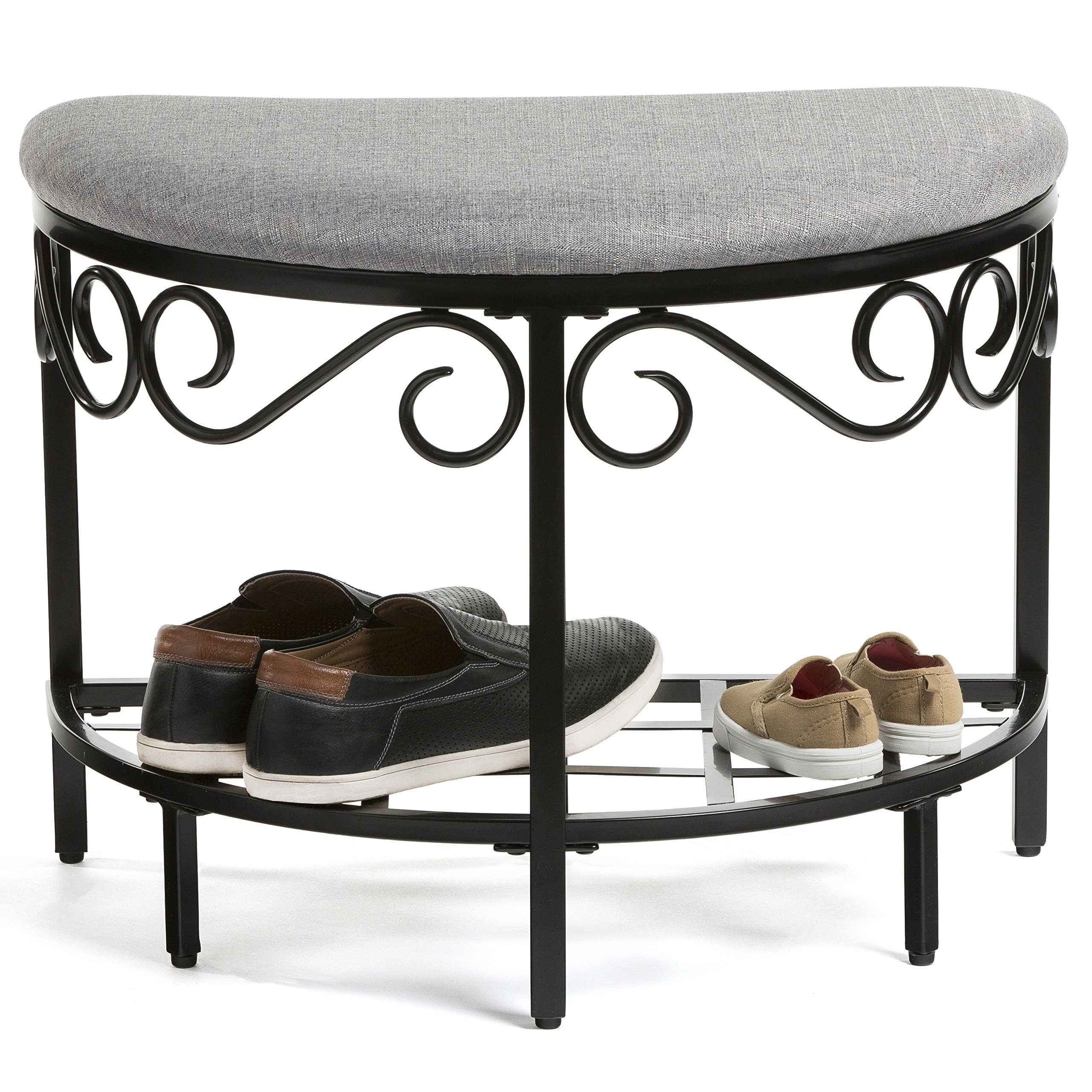 Mango Steam Half Moon Shoe Bench - Vanity Seat/Dressing Stool/Makeup Chair - Heather Gray