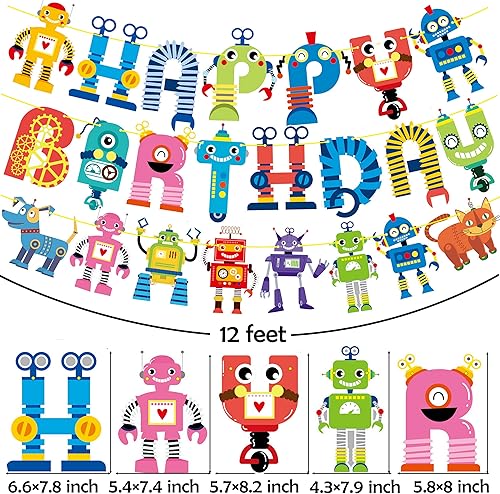 Miniatura 8 de Decoración de fiesta de cumpleaños de robot, pancartas de feliz cumpleaños, decoración de pasteles, decoración de tartas, mantel de globos para