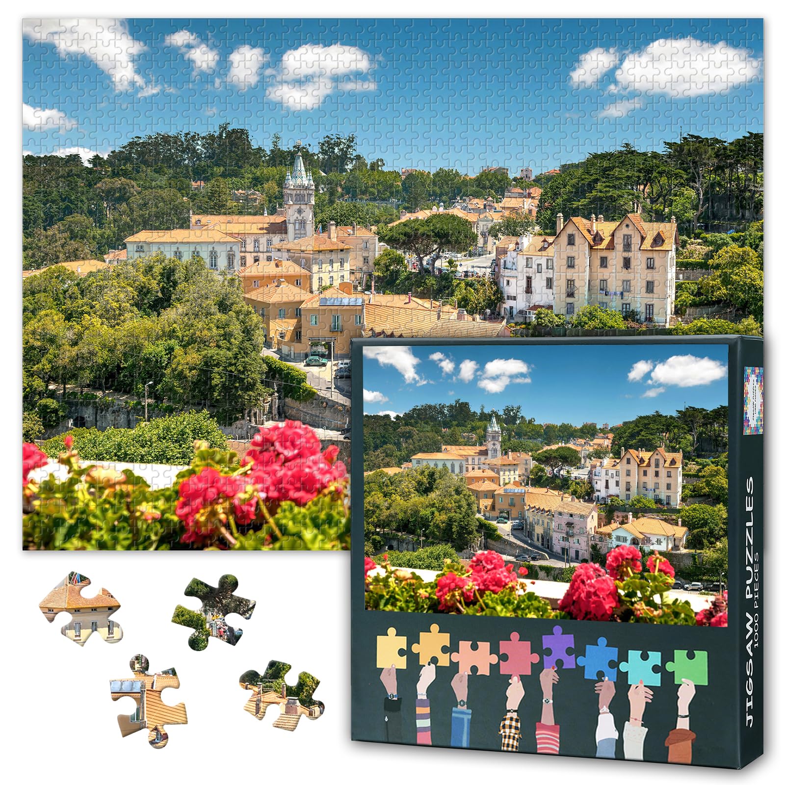 Portugal Town Puzzles for Adults 1000 Pieces, Sintra Town, Portugal Jigsaw Puzzles, Cultural Landscape of Sintra Adult Puzzle for Adults, Educational Fun Games or Toys for Elders Friends 20X27 INCH