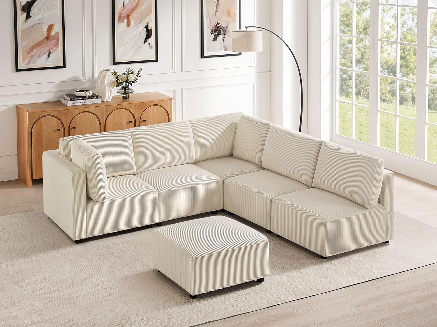 28.3" Square Ottoman for Modular Sectional Sofa, Stool Footrest Seat Cube, Replacement for Convertible Sectional Sofa Couch (Beige, Ottoman)