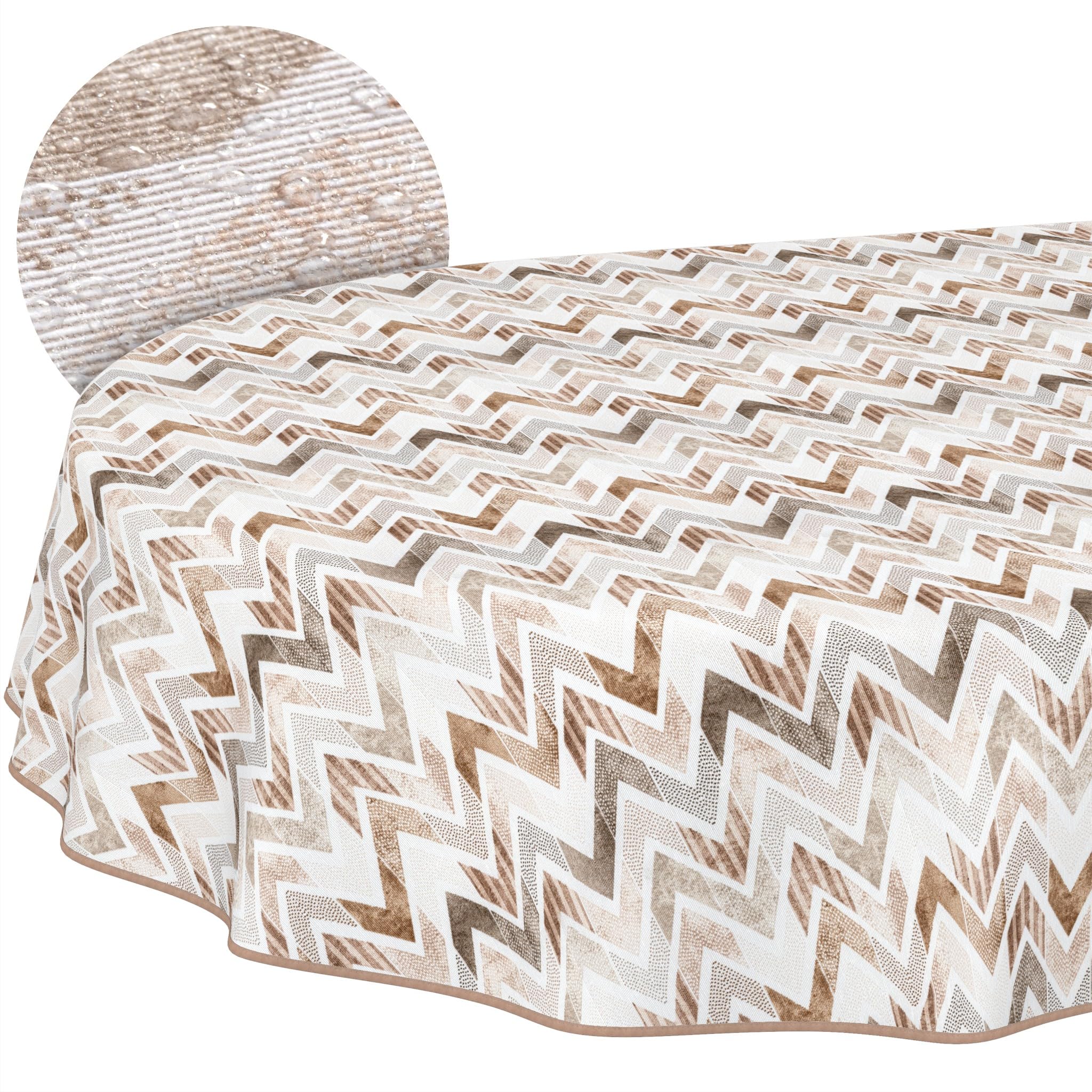 ANRO Washable Tablecloth Zigzag Oval 220 x 140 cm - Water-Repellent Indoor Outdoor Lotus Effect with Hem