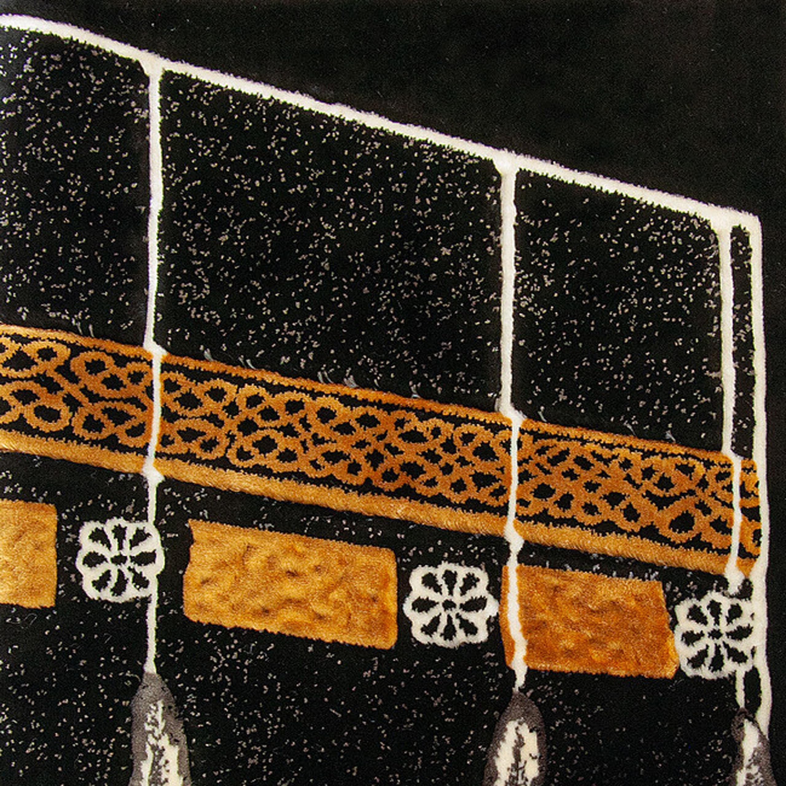 Teppich-Traum Tapis de prière avec motif architectural, surface douce, franges décoratives, facile d'entretien, pour salle de prière, salon, noir, or, beige, 70 x 115 cm
