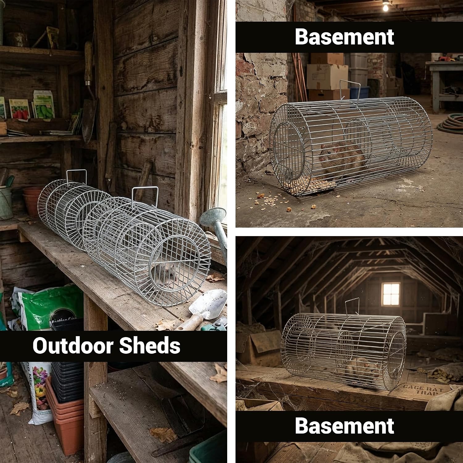 LIVEVIE Humane Mouse Trap (Set of 4) – Multi-Catch Live Release Rodent Trap Set – Large Area Coverage for Mice, Voles & Small Rats – Galvanized Steel Cage – Attic & Garden Protection
