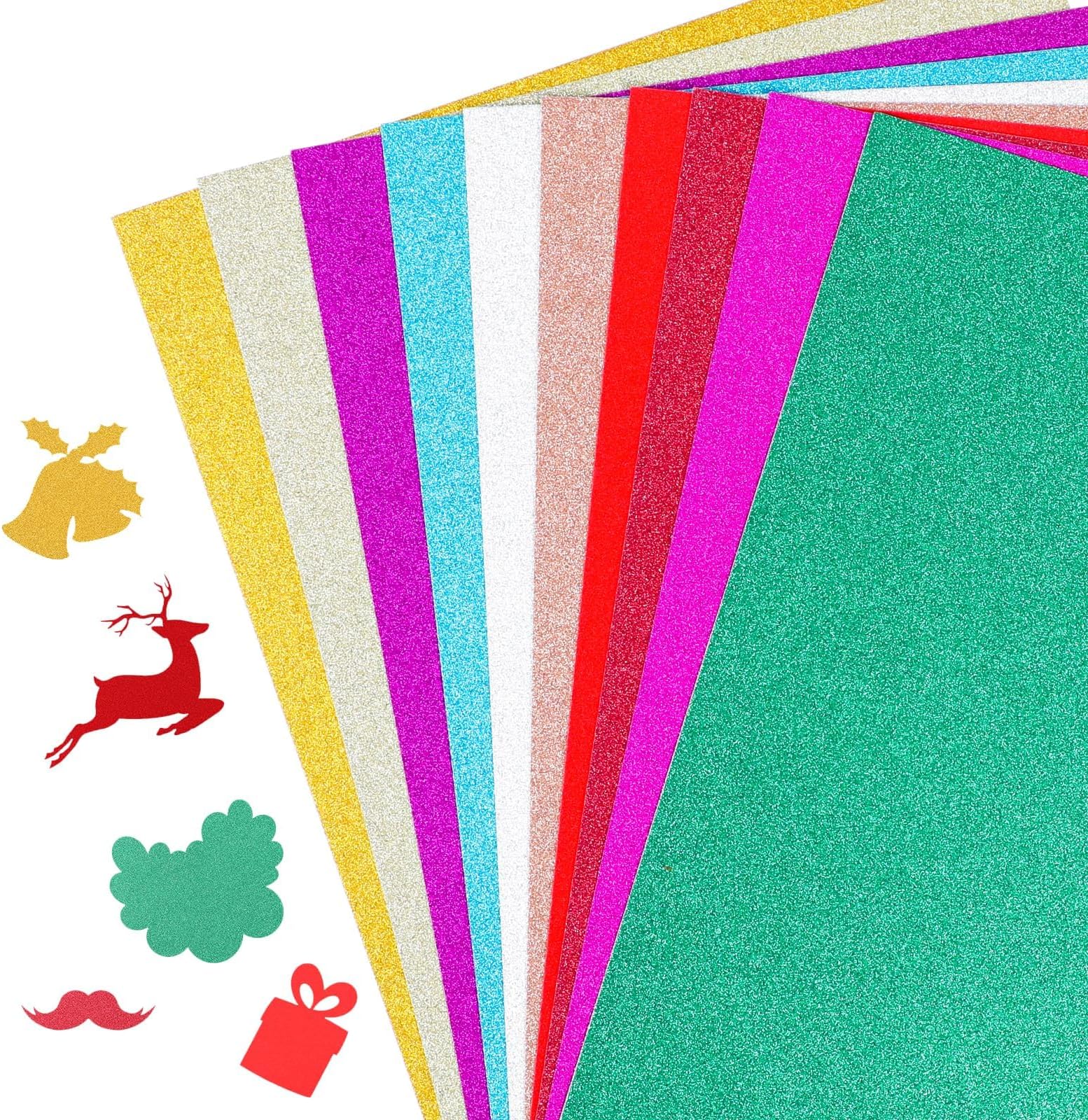 NewZC 20 Feuilles Papier Paillette Autocollant De A4 Taille(29,7x21cm) Papier Paillette Cartonné De Couleurs Différentes Pour Scrapbooking Carte DIY Décoration Album Fête Décoration - Coloré