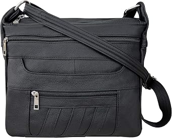 Leather Concealed Carry Crossbody Purse - YKK Locking CCW Ambidextrous Gun Bag Roma 7082