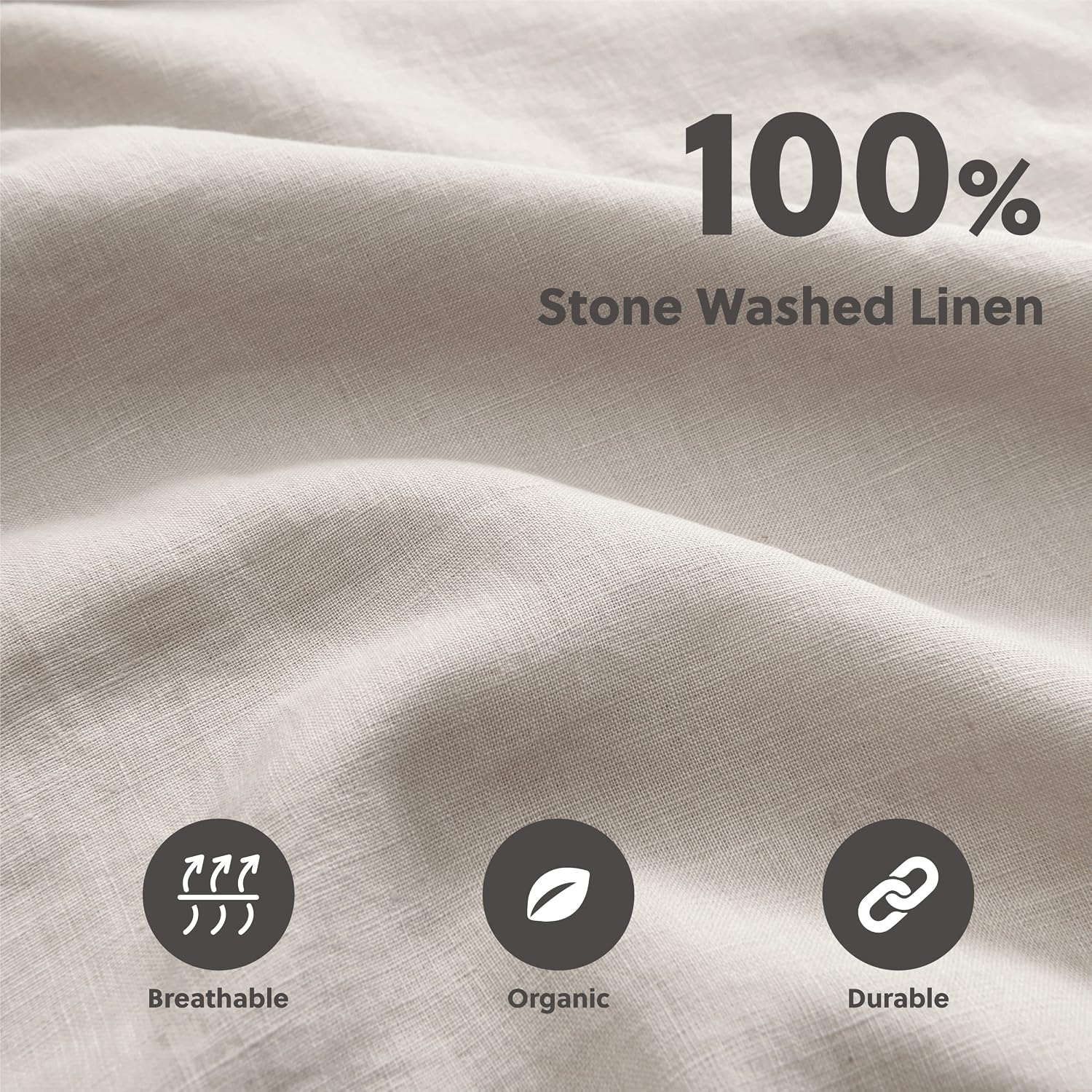 Bedsure Linen Sheets Set King Size - 100% Linen Bed Sheets Deep Pocket Sheets, Breathable Bedding Set, Washed French Linen Sheet (Natural, 108"x102")