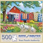 Bits and Pieces – 500 Puzzle de puzzle pour adultes – Pair and Fantaisie - Bénéfices de la ferme de quilt Blanchisserie voiture puzzle par artiste John Sloane, Complete Puzzle Taille: 18" x 24"