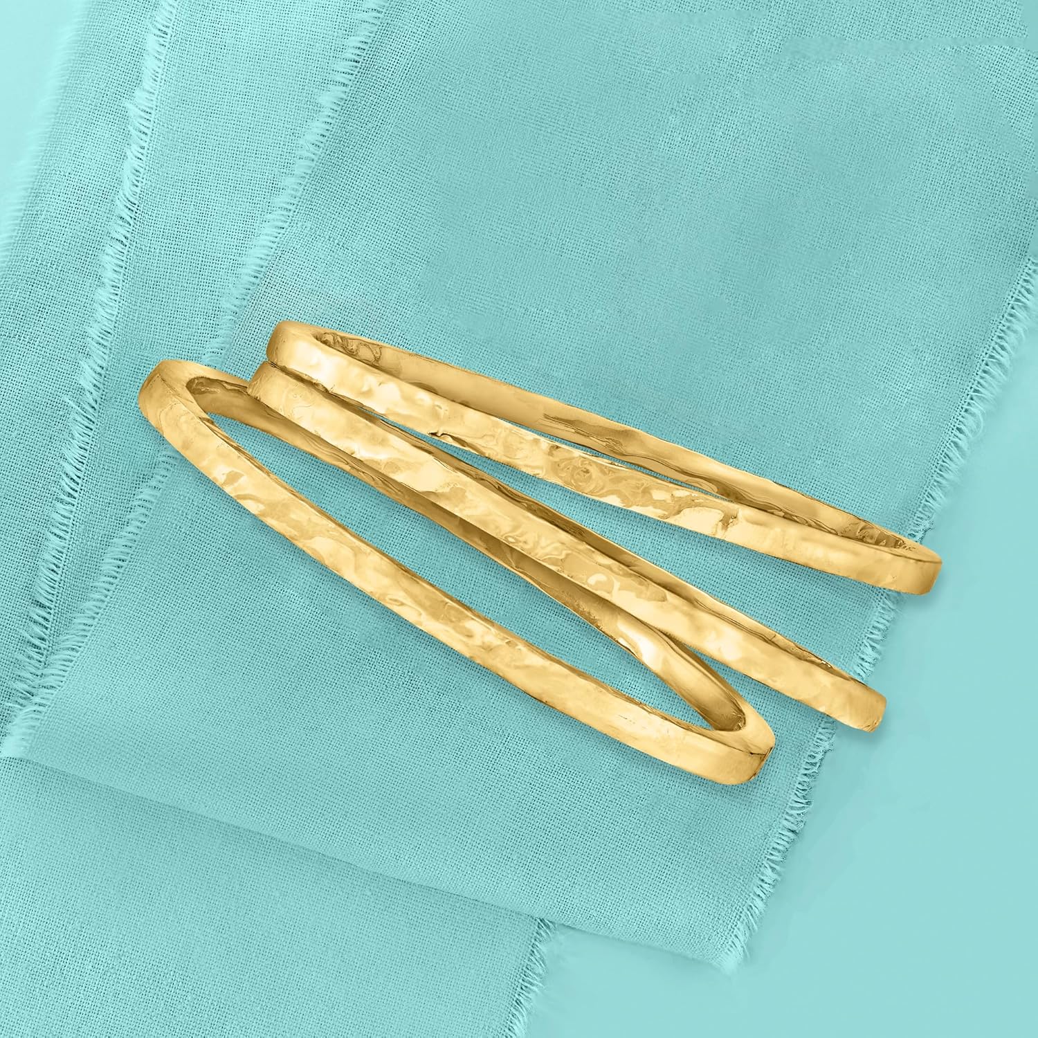 Ross-Simons Italian 18kt Gold Over Sterling Jewelry Set: 3 Hammered Bangle Bracelets