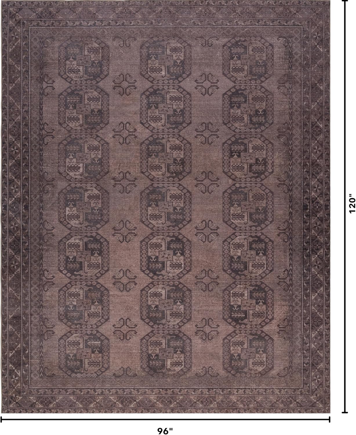 kuden 8x10 large area rug, machine washable area rug with non-slip backing, vintage style, soft, easy clean, low pile rug for living room, bedroom, dining room brown 8' x 10' rectangular