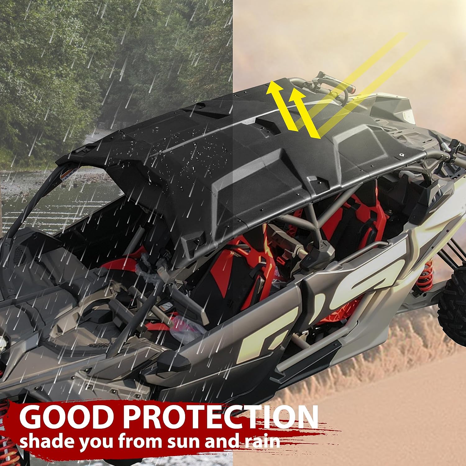 Sport Hard Roof for Can Am Maverick X3 Max 2017-2025 Accessories, 4 Pieces Plastic Combination Sport Hard Roof Top Sun Visor Replace #715003750 715003749