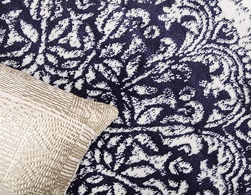 Miniatura 5 de Unique Loom - Alfombra de área grande, colección Sofia (3pies 3pulgadas x 16pies 5pulgadas, para pasillo, azul marinomarfil)