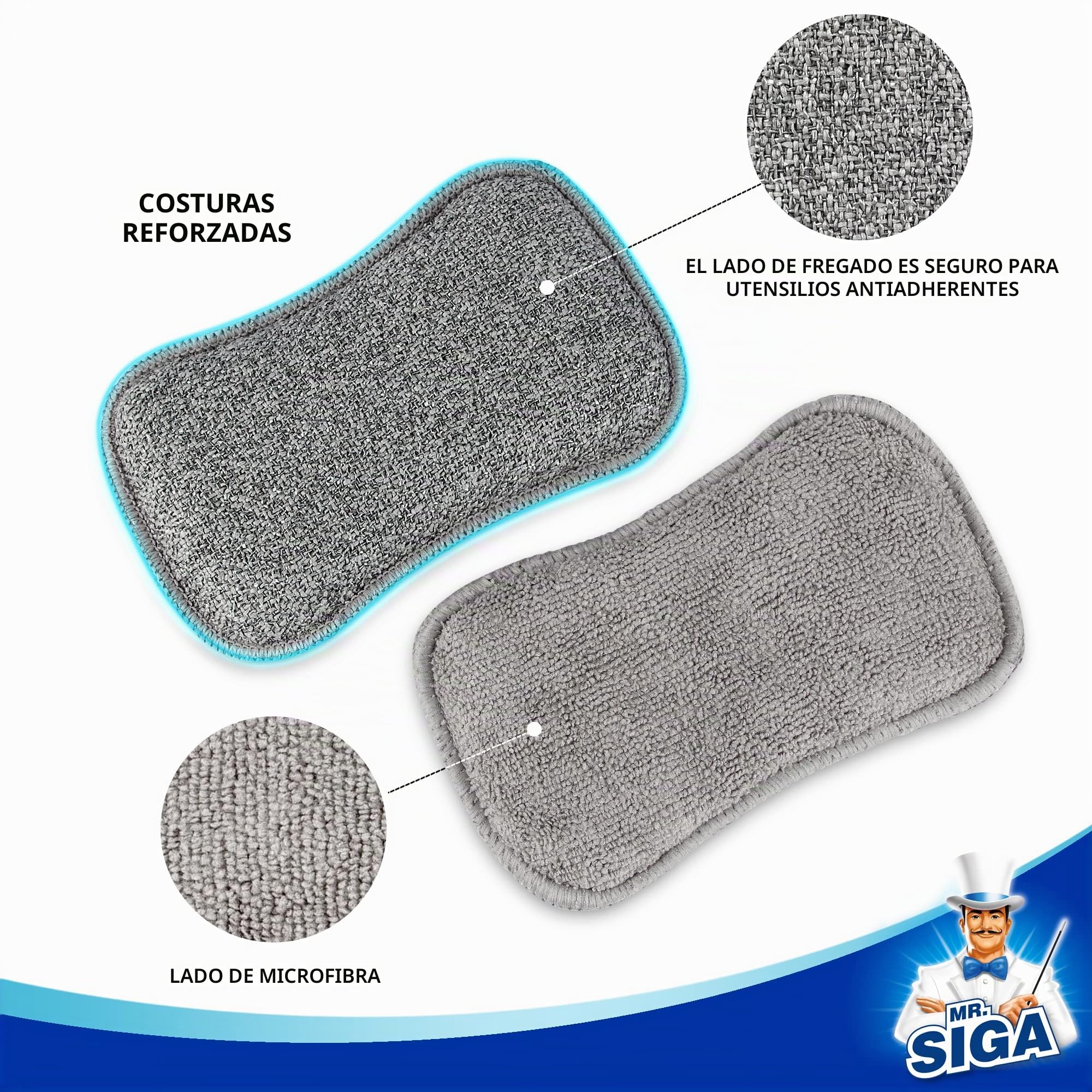 MR.SIGA Esponja y Estropajo de Microfibra de Dos Caras, 6 Piezas